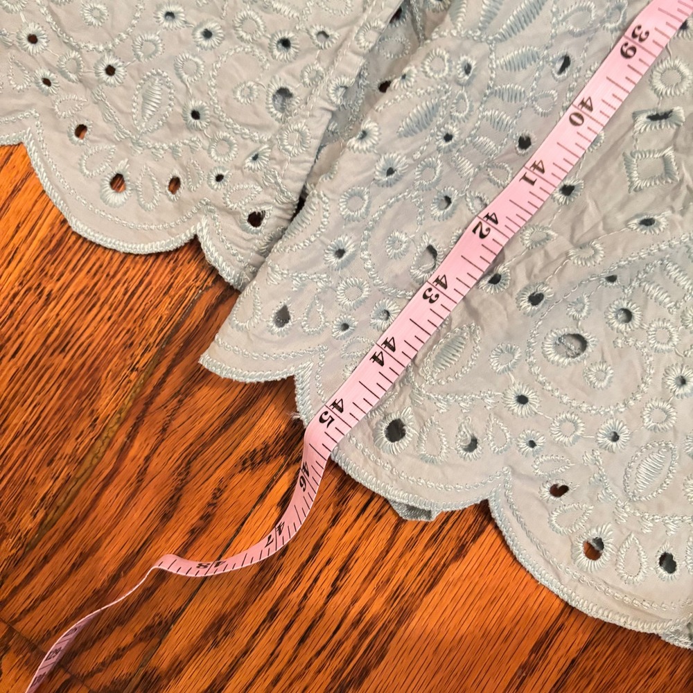 LOFT Light Blue Eyelet Button Front Midi Dress Short Flutter Sleeve Scallop M - Picture 6 of 6